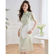 熙世界sllsky 中国风碎花旗袍裙女夏款轻盈雪纺旗袍连衣裙