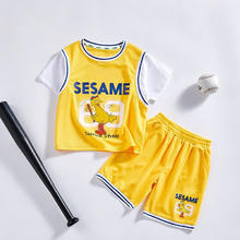 SESAME STREET 芝麻街男童夏季套装2024新款儿童速干运动夏装男孩夏款衣服潮童装 黄色 120cm