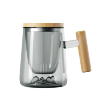 京东京造观山杯茶杯玻璃茶具茶水分离杯带过滤不锈钢榉木盖耐高温440ml