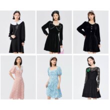 Semir 森马 女士高级感气质黑色复古夏季连衣裙 多款可选