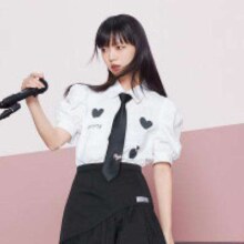 森马 夏季中长款泡泡袖爱心甜酷短袖衬衫女 10B7322104898