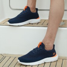 PLUS会员：斯凯奇 Skechers 男士一脚蹬减震运动网面鞋 210281 海军蓝色/橘色/210281-NVOR293.05元包邮（需用券）