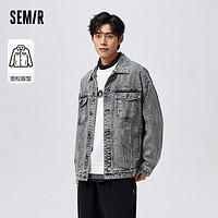 Semir 森马 牛仔外套男春季潮酷休闲美式复古街头校园假两件连帽宽松夹克