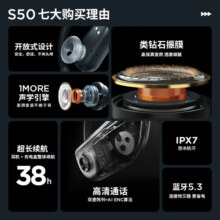 万魔（1MORE）开放式蓝牙耳机 不入耳挂耳式运动耳机 定向传声设计 长续航智能通话降噪S50 珠光白 周杰伦代言