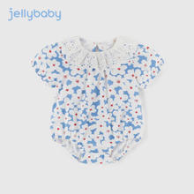 JELLYBABY 新生夏季宝宝夏装薄款哈衣爬服婴儿夏款连体衣短袖 白底蓝花 80cm