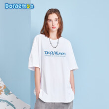 PLUS会员:哆啦A梦（DORAEMON）【李浩菲同款】美式基础款简约星空油画t恤短袖 白（字母）