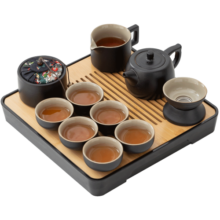 京东京造功夫茶具套装简约办公家用茶壶茶杯茶盘整套茶具 黑陶小雅12件套