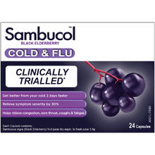 Sambucol 澳洲进口Sambucol小黑果黑接骨木莓成人保健增免疫力感冒胶囊24粒