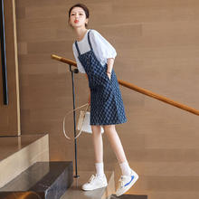 SPECIAL 丝柏舍 牛仔背带裙春装新款女装复古小个子显瘦撞色短款连衣裙 深蓝底格纹 XL