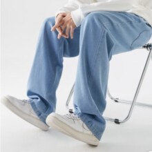 NASA GOOD 牛仔裤 男宽松直筒长裤子 浅蓝