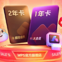 新品发售：WPS 金山软件 AI会员 2年卡+赠腾讯视频月卡+WPS超级会员月卡+帮帮识字年卡