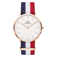 丹尼尔惠灵顿（DanielWellington）dw手表男 经典简约男士手表石英欧美腕表 520情人节礼物送男友 40mm男表-红白蓝尼龙带/DW003
