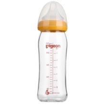 贝亲（Pigeon）宽口径玻璃奶瓶新生儿奶瓶玻璃婴幼儿宝宝奶瓶 AA92黄色240ml配L奶嘴