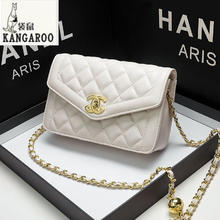 KANGAROO 袋鼠 2024高品质新款羊皮小方包单肩包百搭菱格链条包金球女包网红小包 白色