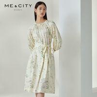 MECITY 纯色收腰圆领中袖连衣裙女 544866