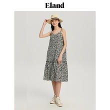 E·LAND 衣恋 Eland衣恋荷叶边吊带裙女碎花纯欲风褶皱连衣裙春夏季