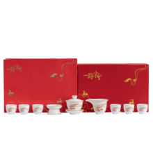 金镶玉 功夫茶茶具整套装陶瓷羊脂玉白瓷喝泡茶家用送人礼品盒 如鱼得水
