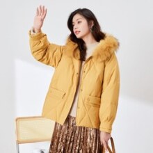 冰洁 BENGEN 女式羽绒服秋冬毛领款宽松菱格时尚短款羽绒外套