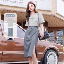 X.YING 香影 透气套装纯棉t恤半身裙两件套 T832522300