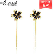 KRISTEN JUDI 黑色花朵金色耳线