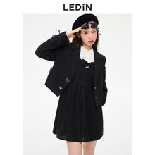 LEDIN 乐町 蝴蝶结吊带连衣裙秋季新款女小黑裙C2FAC4101
