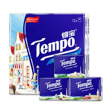 Tempo 得宝 手帕纸 欧式印花 湿水不破 无香迷你 印花纸手帕 小包纸巾 便携 4层7张*12包