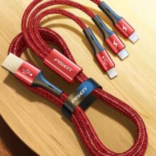 PLUS会员：品胜（PISEN）数据线三合一 中国红1.2米 苹果+安卓+type-c 3A快充