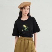 INMAN 茵曼 季时尚印花纯棉短袖女舒适百搭简约休闲学生上衣女士T恤
