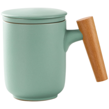 唐宗茶道马克杯陶瓷茶杯茶水分离木柄带盖过滤泡茶杯办公家用送礼青C2218