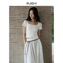 现货】RUISHI芮时 挺阔肩型修身显瘦百搭长短款上衣T恤短袖女夏