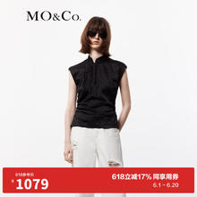 MO&Co. 摩安珂 2024夏新品新中式斜襟含桑蚕丝捏褶波点提花上衣MBD2TOP014 黑色 M/165