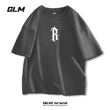 GLM LM美式休闲短袖t恤男慵懒潮搭宽松大码青少年夏季上衣纯棉体恤 中灰#R字母前 XL