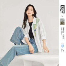 对白 凯伊莱文联名拼接印花女式中袖衬衫