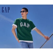 需凑单：Gap男女装2024夏季新款棉质拼接logo圆领短袖T恤