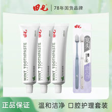 田七 口气清新牙膏120g薄荷清洁口腔护龈家庭装 薄荷*3+牙刷*2