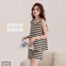 GUJIN 古今 纯棉女士睡衣夏季条纹背心短裤家居服套装