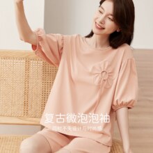 商场同款！顶瓜瓜 100%棉立体花朵系列女士短袖短裤家居服套装 3色