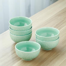 苏氏陶瓷（SUSHI CERAMICS）青瓷釉陶瓷碗花开富贵米饭碗汤碗6件套装餐具