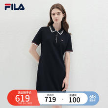 FILA 斐乐 官方女装编织连衣裙2024夏季新款时尚休闲翻领短袖裙子 传奇蓝-NV 170/88A/L