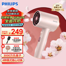 PHILIPS 飞利浦 电吹风机家用大功率吹风筒3000万负离子护发 粉金筒