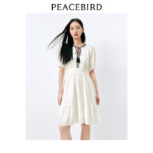 PEACEBIRD 太平鸟 绣花系带收腰连衣裙女 A1FAD2G1281