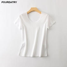 FOURDATRY U领蚕丝醋酸T恤女