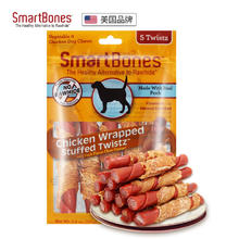 SmartBones 宠物狗狗零食磨牙棒 猪肉味夹芯粗皮卷缠鸡肉 5支装
