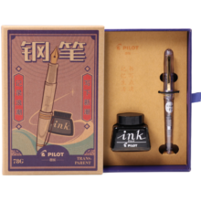 百乐（PILOT）FP-78G+钢笔套装 F尖商务签字笔练字送礼钢笔墨水复古礼盒装 透明色