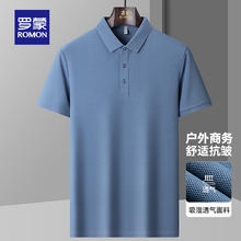 ROMON 罗蒙 送父亲冰丝凉感速干短袖t恤男士夏季薄款休闲翻领POLO上衣爸爸装 7T329827雅兰 180