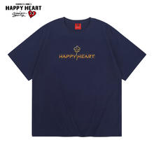 CHARLES JANG'S HAPPY HEART 查尔斯桃心 cleanfit纯棉T恤字母印花基础款简约宽松休闲短袖情侣男女同款 深蓝 L