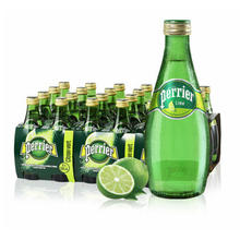 perrier 巴黎水 含气天然矿泉水玻璃瓶 法国进口果味气泡水 330mL 24瓶 1箱青柠味