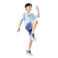 鸿星尔克（ERKE）童装大小童夏季短袖儿童T恤衫天青蓝165