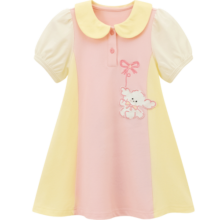 笛莎童装女童裙子夏2024新款公主裙宝宝polo裙儿童拼接连衣裙 桃绒粉 110