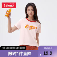 Baleno 班尼路 T恤女圆领棉质撞色潮ins薄款短袖活泼灵动趣味休闲上衣 34R S